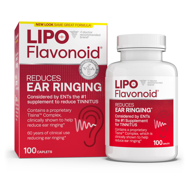 Lipo-Flavonoid Tinnitus Relief Ear Health Vitamins 100 Caplets & GoodSense Extra Strength Acetaminophen Caplets 500mg 50 Count Tinnitus Relief + Pain Relief