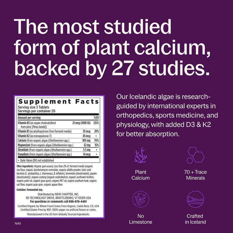 New Chapter Bone Strength Take Care Supplement, 60 Slim Tablets | Clinically Studied Plant Calcium from Red Marine Algae for Bone and Heart Health, Vegan, Organic, and Gluten Free 60 Count (Pack of 1)