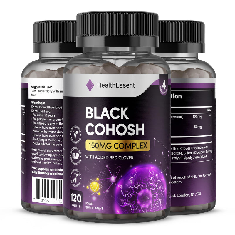 Black C, Superior 150mg Complex for Women with Added Red Clover for Hormonal Balance & Ovarian Function – 120 Tablets by HealthEssent