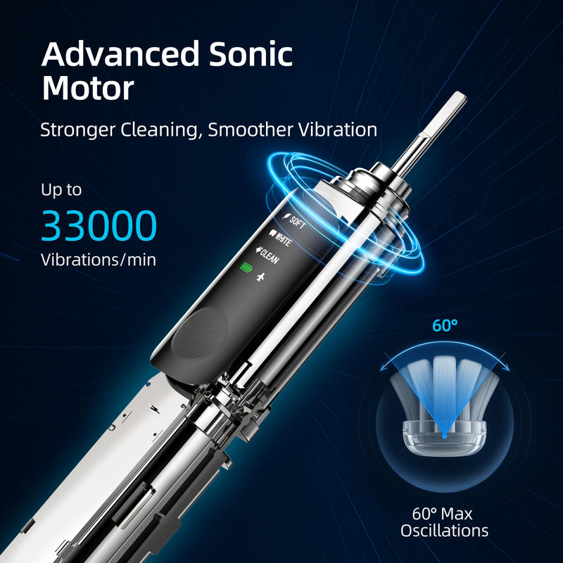 SYNHOPE 60° Oscillating Sonic Toothbrush - 33K RPM Power Clean, Unique 60° Swing Amplitude, 3 Brush Heads, IPX7 Waterproof - Teeth Whitening & Gum Health Boost Black
