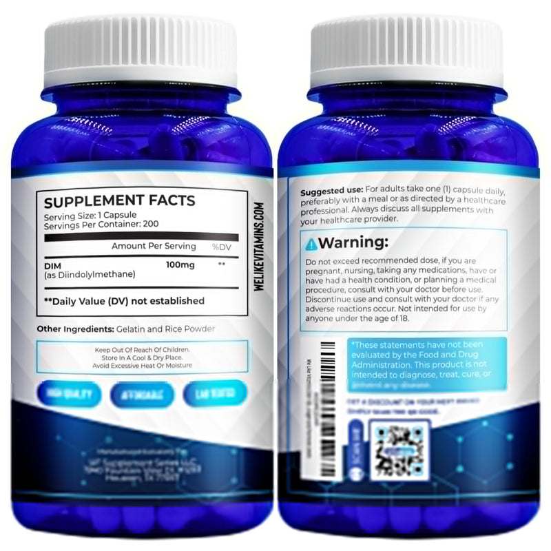 DIM 100mg Diindolylmethane DIM Supplement for Hormone Support*, 200 Caps | 200 Day Supply, Just 1 A Day - The Compound From Cruciferous Vegetables - Helps Support Healthy Estrogen Balance
