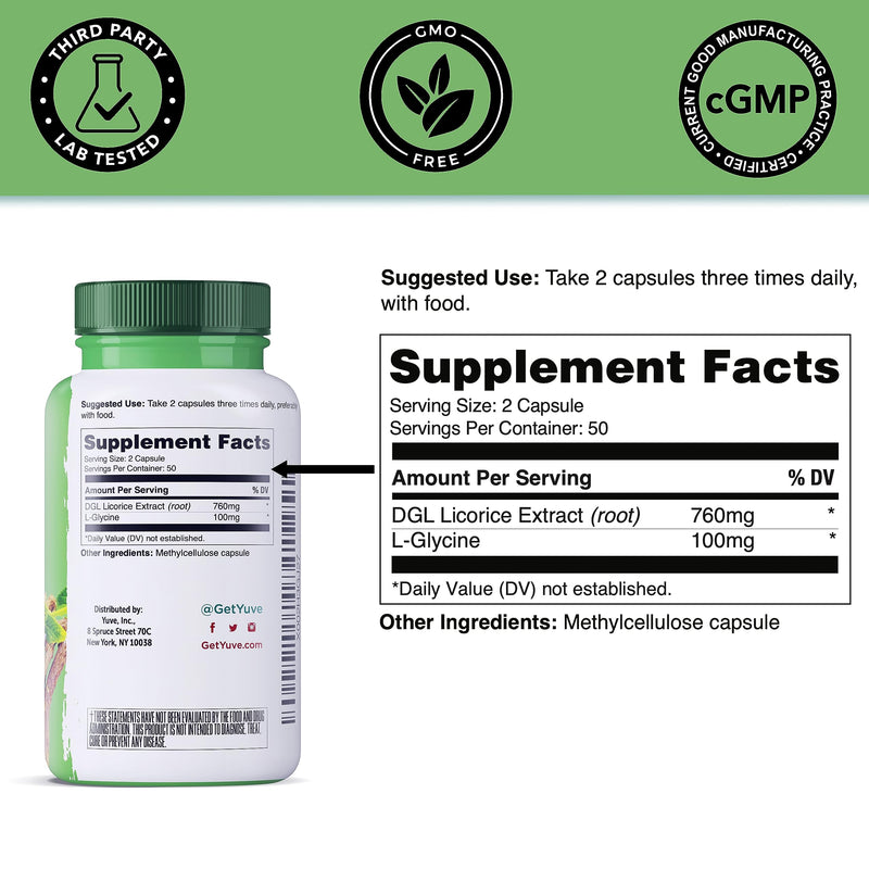 [Australia] - Yuve Vegan DGL Licorice 760mg - Ultra Pure Deglycyrrhizinated Licorice Root Capsules Supplement - Support Stomach, Gut & Intestinal Relief - Natural Acid Reflux Formula - Non-GMO & Gluten Free - 100ct 