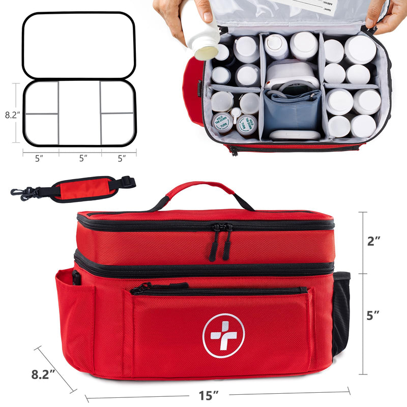 [Australia] - Travel Medicine Bag Organizer-Medicine Organizer Storage-Pill Bottle Organizer Storage-Medication Organizer for Home-Medicine Kit-Travel First Aid Kit Bags Empty-Travel Emergency Kit(Bag Only) Red Double-Layer 