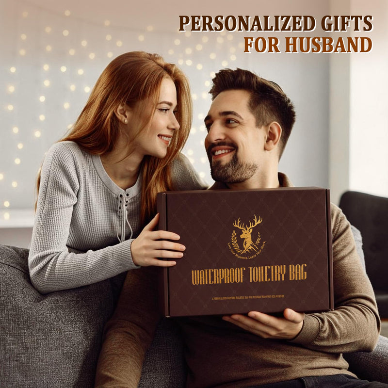 Unique 30th 40th 50th 60th 65th 70th 75th Birthday Gifts for Men Father Dad Husband Brother Son, Large Leather Travel Toiletry Bag Dopp Kit Hanging Shaving Case, Mustard Initial Letter J