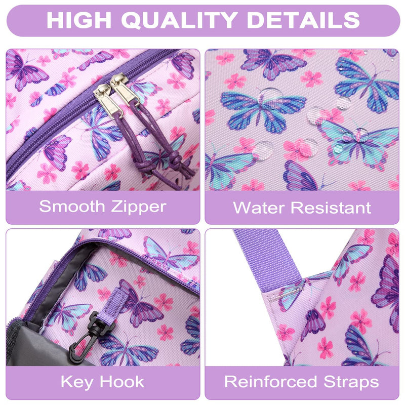 RAVUO Lightweight Butterfly School Backpack Bookbag and Kids Duffle Dance Weekender Travel Bag Set for Girls