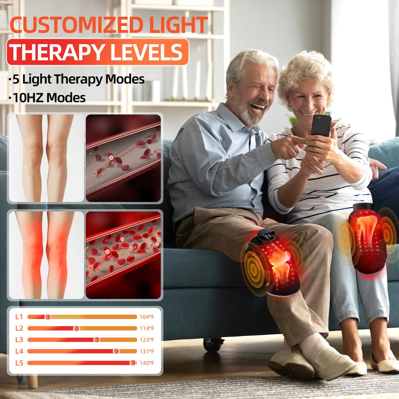 [Australia] - Red Light Therapy Knee Brace Vibration Knee Massage for Pain Relief, 660nm&850nm, Rechargeable Wireless Controller, Near Infrared Light Heated Device for Knee/Elbow/Shoulder Pain Relief Black 15.77in 