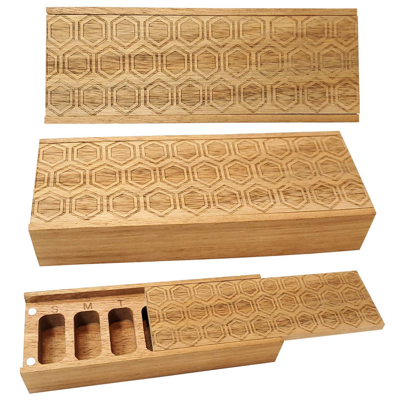 Natural Acacia Wood 7 Day Weekly Pill Box – Pill Organizer for Vitamins, Daily Supplements – Pill Container.