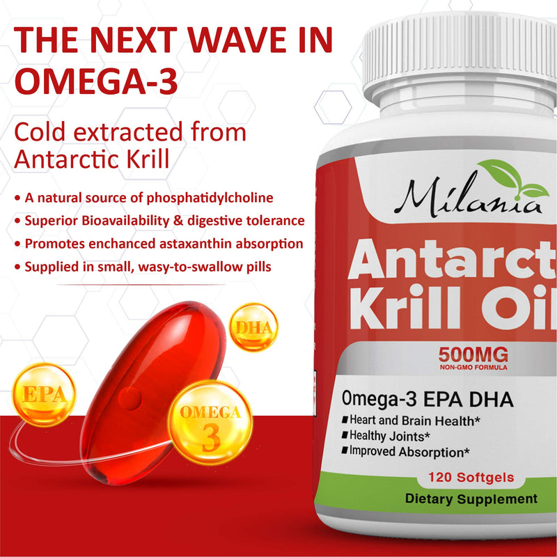[Australia] - Antarctic Krill Oil - 120 Softgels - Omega-3 EPA, DHA, with Astaxanthin - Sourced from Red Krill - Maximum Strength - 500mg 120 Count (Pack of 1) 