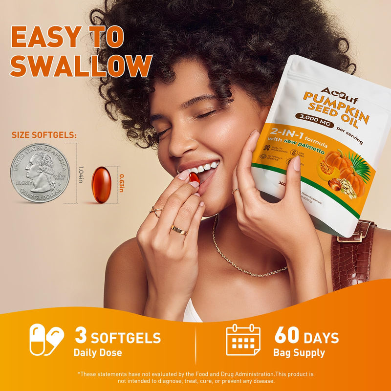 [Australia] - Pumpkin Seed Oil with Saw Palmetto, Pumpkin Seed Oil for Hair, Cold Pressed, Pure Virgin, Essential Fatty Acids & Phytosterols, 3000mg Per Serving, 300 Softgels 