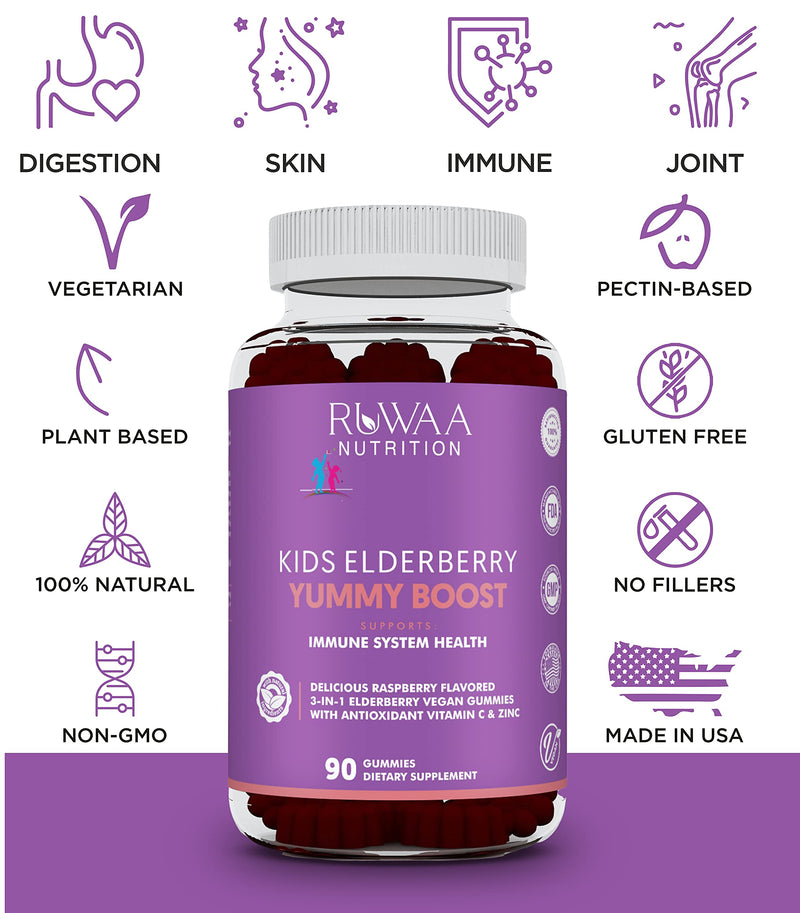 RUWAA NUTRITION Vitamins, Elderberry Gummies, Zinc Supplements & Vitamin C: Immune Support Vitamins, Bone, Brain, Lung, Skin | Elderberry Gummies Vegan, Gluten Free, Non-GMO (1) 1