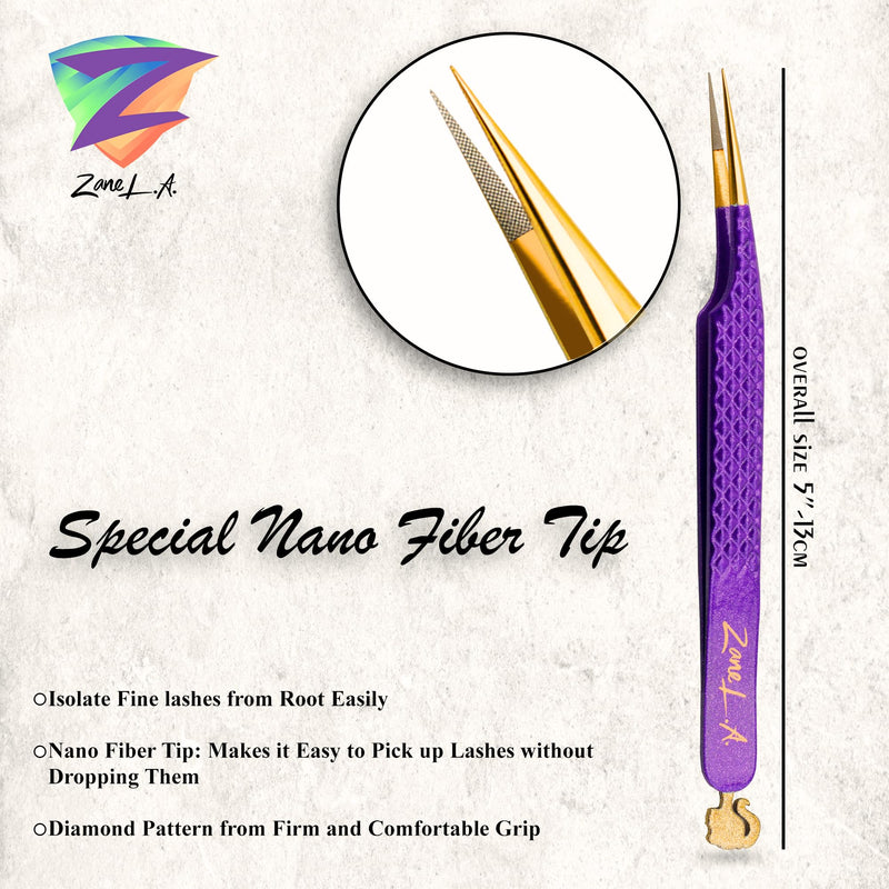 [Australia] - Zane L.A. Nano Fiber Tip Professional Eyelash Extension Tweezers, made with Japanese Stainless Steel, Unique Doll Design (Indigo) Indigo 