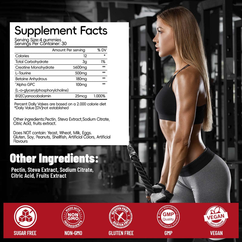 [Australia] - Creatine Monohydrate Gummies for Men & Women 120 CT - 5600mg of Creatine Monohydrate per Serving, Chewable Creatine Monohydrate for Muscle Support & Energy Boost, Sugar Free, Vegan (Raspberry Flavor) Raspberry 120 Count (Pack of 1) 