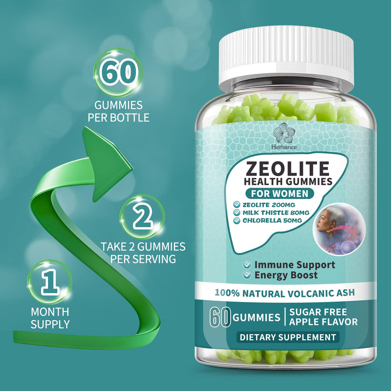 (2 Pack) Zeolite Gummies for Women - Zeolite Supplement with Milk Thistle, Chlorella, Vitamin B12 & D3 - Supports Heavy Metal, Immune Health, Natural Metabolism, Energy & Clear Skin 60 Count (Pack of 2)