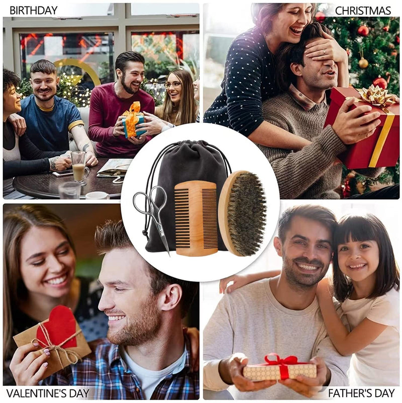 [Australia] - Beard care set, wild boar bristles, beard brush, beard comb, beard scissors, beard care gift set, men's gift 