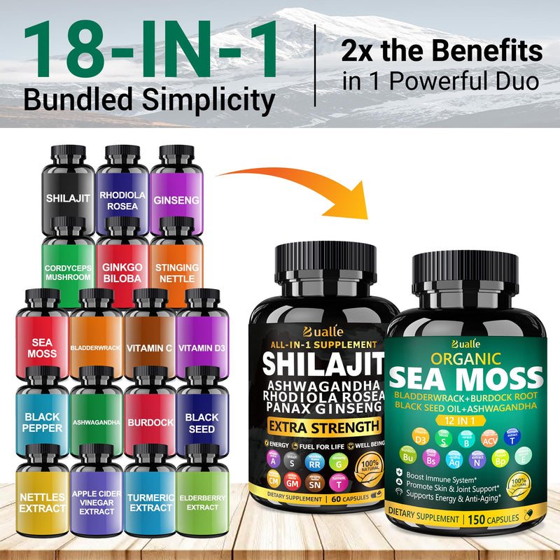 [Australia] - Organic Sea Moss for Women & Shilajit for Men,Ashwagandha Supplement with Black Seed Oil, Maca & Ginger, Supports Daily Wellness, Skin & Energy‚Äì120 Vegan Capsules ‚Äì Organic Herbal Complex 120 Count (Pack of 1) Sea Moss Shilajit 