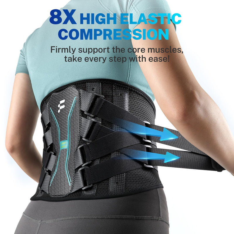 [Australia] - Back Brace for Lower Back Pain Relief, Extra Lumbar Support Pillow, Lightweight Carbon Fiber Splints, Ultra-thin Mesh, Adjustable Fit, for Under Clothes, Sciatica, Posture, Lifting, Size M Black 