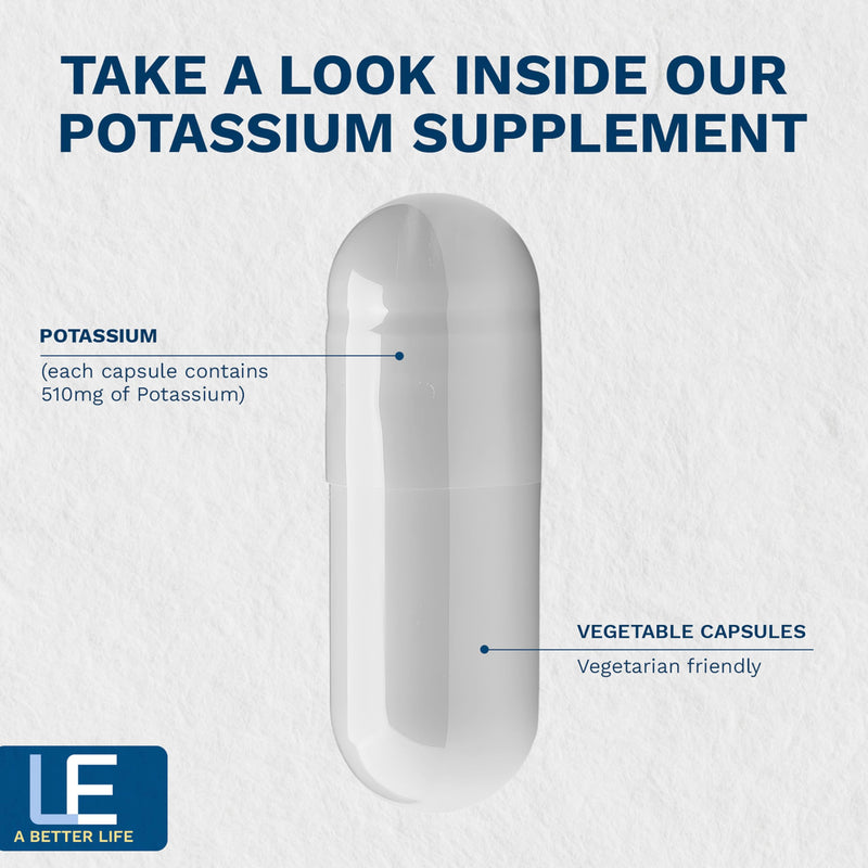 Life Enhancement High Potency 1020 mg Potassium Supplement for Muscle, Brain & Bone Health - No Additives High Absorption Elemental Potassium Supplement, Made in USA (240 Capsules – 120 Servings) 240 Capsules