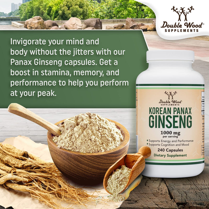 [Australia] - Ginseng Capsules (Korean Red Ginseng Extract, Panax Ginseng 10% Ginsenosides) (4 Month Supply) 240 Vegan Capsules - 1,000mg per Serving for Mood, Cognitive Function and Energy Support by Double Wood 