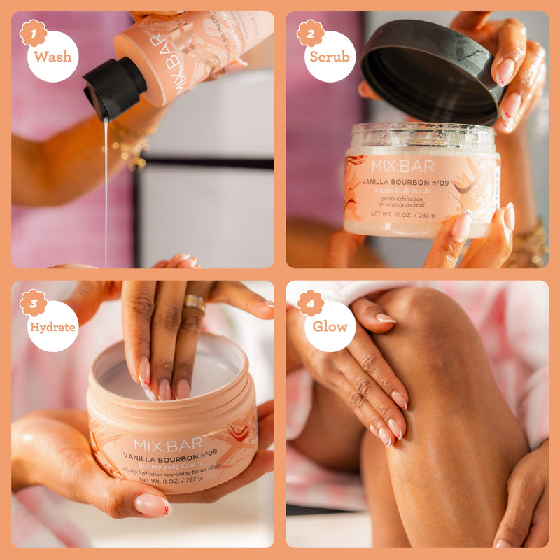 MIX:BAR Vanilla Bourbon Sugary Body Scrub for Women, Exfoliating & Cleansing with Niacinamide, Panthenol & Vitamin C, Paraben Free, Vegan, 10oz
