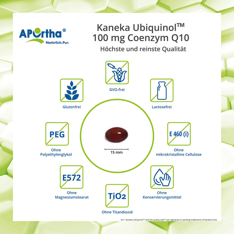 [Australia] - APOrtha Kaneka Ubiquinol Coenzyme Q10 100 mg 60 capsules I CoQ10 capsules high dose 100 mg I High bioavailability thanks to bioactive ubiquinol I 2-fold patented raw material I Daily dose 1 capsule 