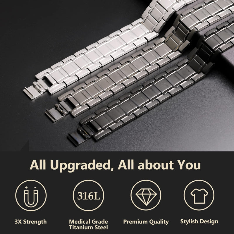 [Australia] - Feraco Magnetic Bracelets for Men, Titanium Steel Bracelets with 3X Ultra Strenth Neodymium Magnets, Adjustable Health Gift with Sizing Tool Black 