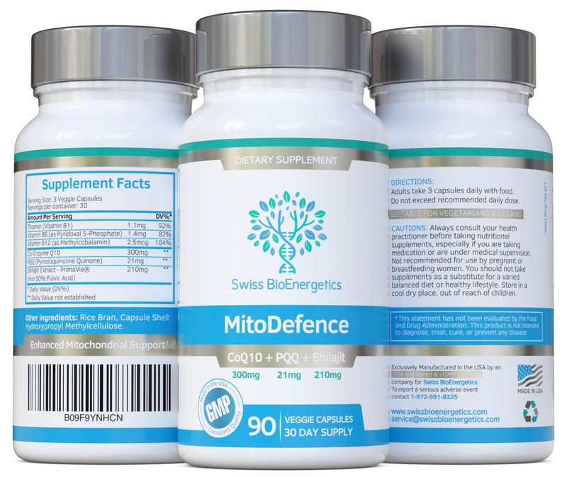 MitoDefence - 300mg CoQ10 with 21mg PQQ and 210mg Shilajit Daily dose - All-in-ONE Mitochondrial Support with Enhanced Absorption - Manufactured and Tested in The USA