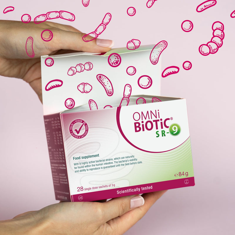OMNi BiOTiC SR-9 | Stressed? Relax Your Gut Flora | 28 Sachets | Probiotics for Stress Resilience | 9 Bacterial Strains | 15 Billion Bacteria per Daily Dose | Powder | Vegan | Gluten-Free | Halal |