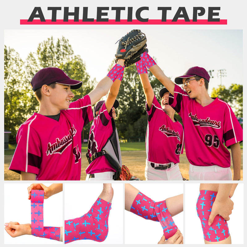 TrelaCo Wrist Tape Baseball Cross Athletic 2in x 23ft Cotton Cross Wrist Tape Serrated Edges for Fingers Ankles Injury Wrap, Football Baseball Hockey Soccer (2 Pcs,Rose Red) 2 Rose Red