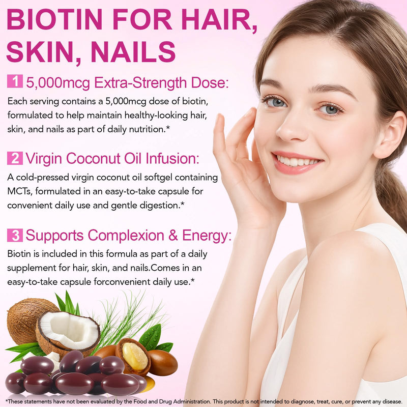 Biotin Hair Growth Supplement, Hair, Skin and Nails Vitamins Softgels, 22 in 1 5000 mcg Biotin, Collagen, Hyaluronic Acid, Keratin, Argan Oil, Vitamins A, C, E, & Complete B Vitamins- 400 Softgels