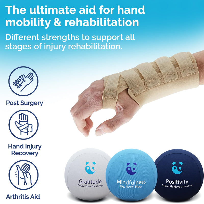 [Australia] - Mind & Body Stress Balls for Adults - Triple Density Squeeze Balls for Hand Therapy & Grip Strengthening - Stress & Anxiety Relief - Physical Therapy Support - Soft, Medium, Hard Gel Core Mindfuless - Sea Breeze, Ocean Blue, Cloud 
