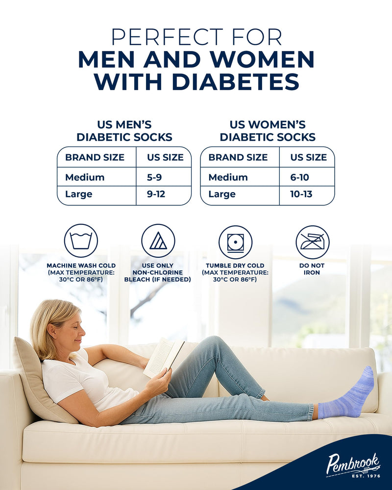 [Australia] - Pembrook Bamboo Viscose Diabetic Socks for Women & Men - 6 Pairs Ankle Neuropathy Socks for Swollen Feet | SpaceDye6 Space Dye - 6 Pairs Large 