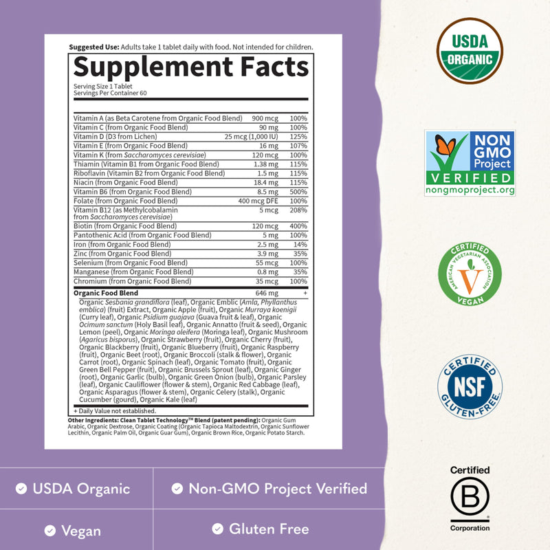 Garden of Life Organics Multivitamin for Women - Women's Once Daily Multi - Whole Food Multi with Iron, Biotin, Vegan Organic Womens Multivitamin for Health, Energy Hair Skin and Nails, 60 Tablets | Women's Once Daily, Whole Food Multi with Iron, Bioti...