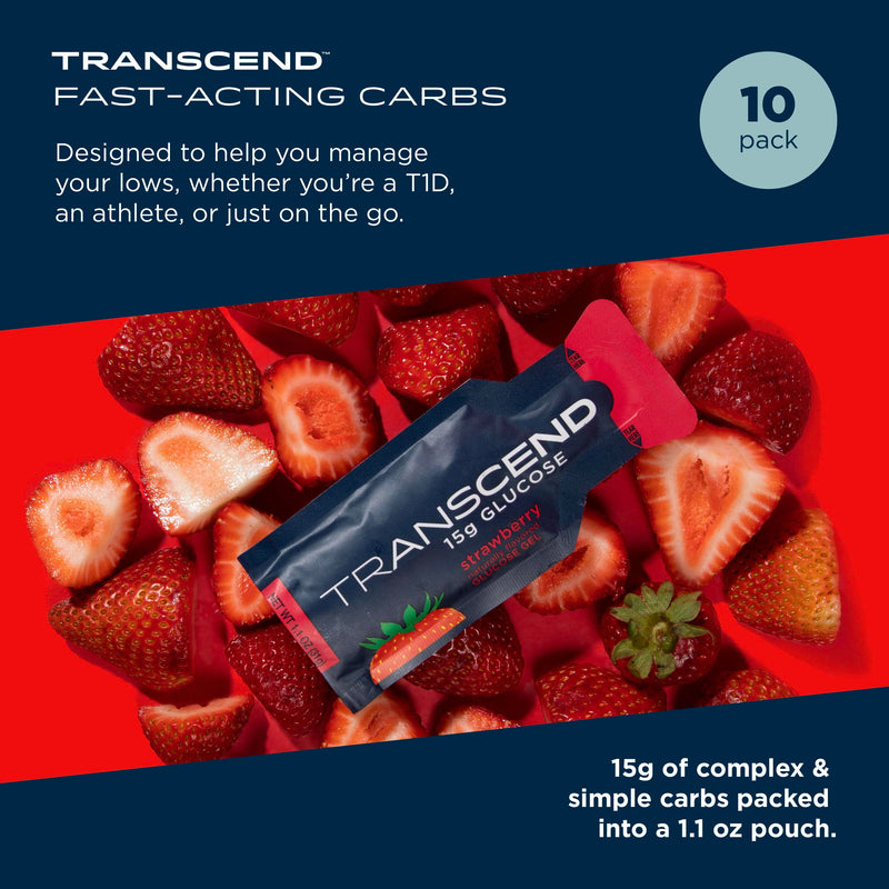 [Australia] - Transcend Foods Strawberry Gel (1.1 oz, Pack of 10) Fast-acting Carb Gel Strawberry Flavor – Caffeine Free, Gluten Free 