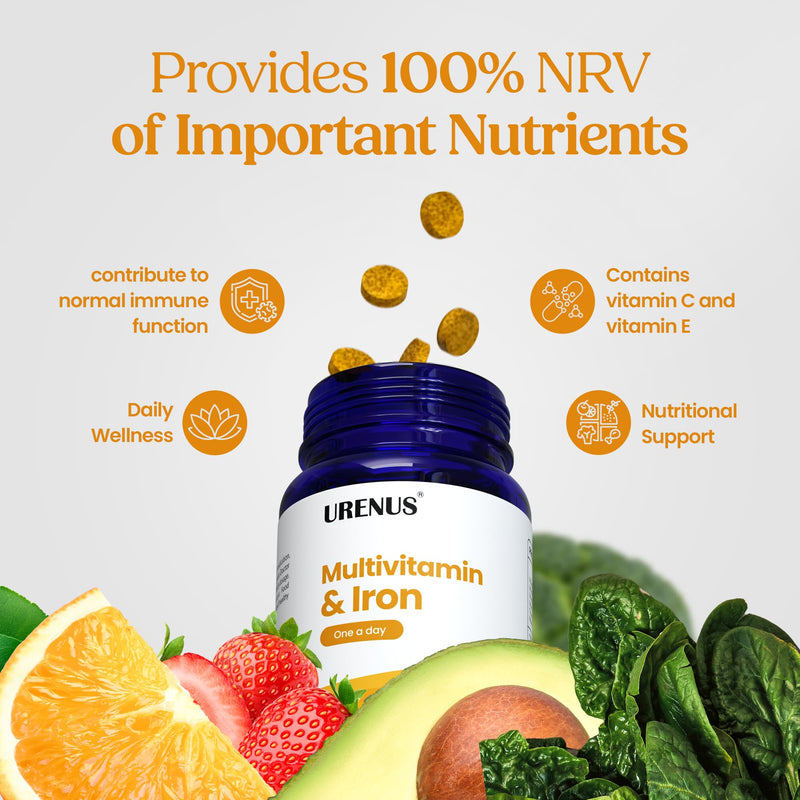 Multivitamin & Iron Tablets – Daily Vitamins & Minerals Supplement for Energy & Wellness – 90 Tablets – Made in UK