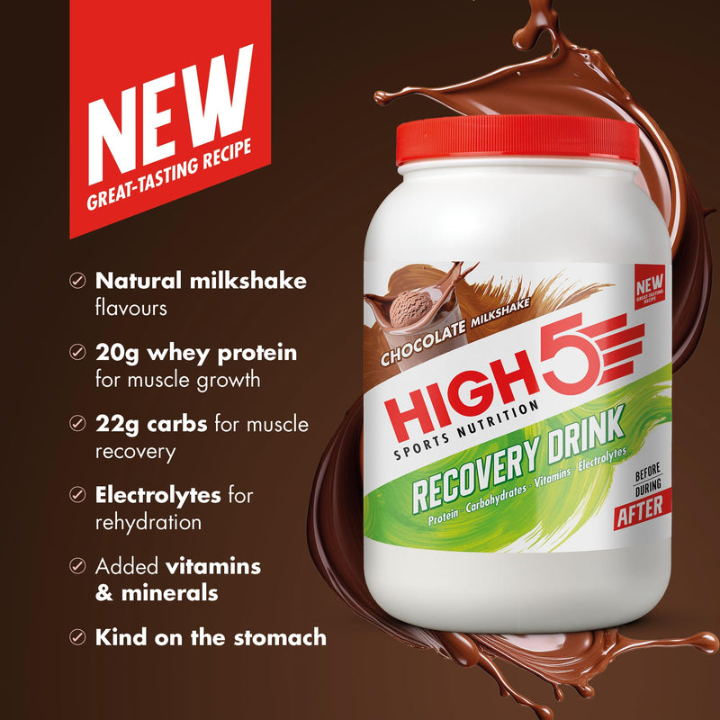 HIGH5 Recovery Drink - Carbohydrate and Whey Protein Powder (20g) for Muscle Recovery with Electrolytes Powder - Fast-Absorbing Post Workout Shake (Chocolate Milkshake, 450g - 9 Servings) Chocolate 450 g
