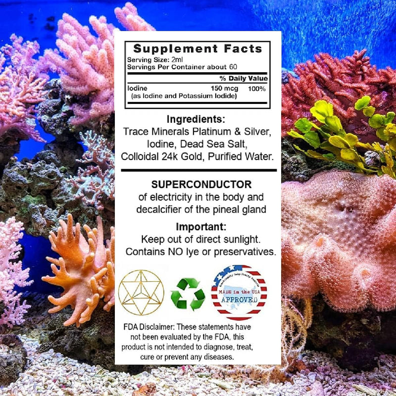 [Australia] - Ormus Ocean Nectar Monoatomic Gold with Iodine Designed to Decalcify The Pineal Gland, Support Thyroid and Increase Feelings of Alertness, Clarity of Thought and Energy 4oz 