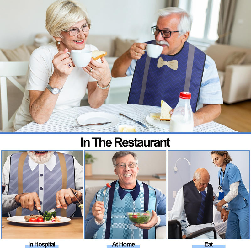 [Australia] - SATINIOR 6 Pack Adult Bibs for Men Elderly Eating Bibs with Crumb Catcher Waterproof Washable Clothing Protectors Father Gift Suspenders Style 