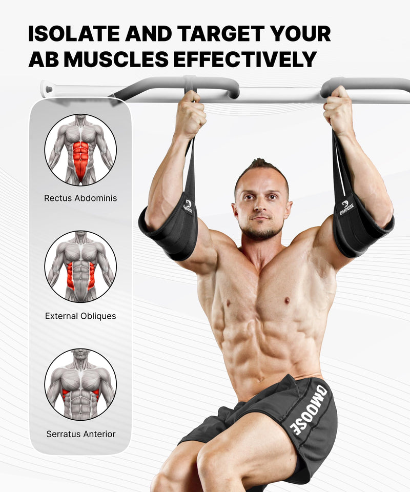 DMoose Fitness Hanging Ab Straps for Pull Up Bar & Core Strength Training - Soft Padded Exercise Straps for Ab Swing & Leg Raises, Hang Bar Strap with 2 Steel Carabiners - Abs Equipment for Home & Gym Black
