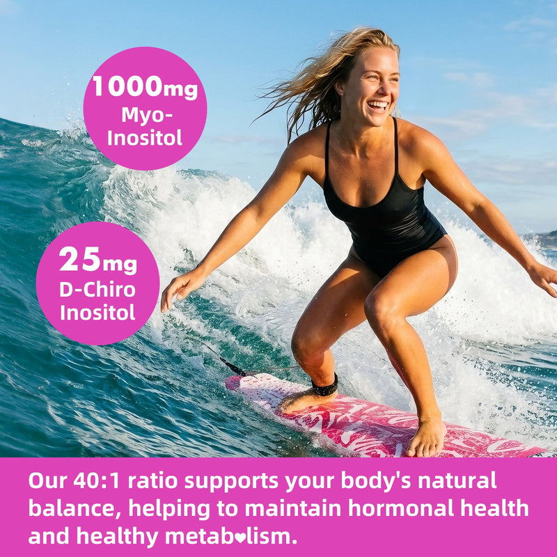Myo-Inositol & D-Chiro Inositol Gummies for Women, Sugar-Free, 60 Count | Ideal 40:1 Ratio with Vitamin D3, Folate, Magnesium and Zinc - Support Female Health & Wellness, Strawberry Flavor 60 Count (Pack of 1)