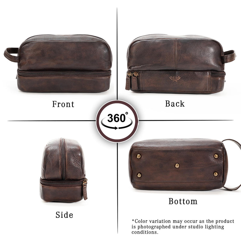 Premium Handmade Leather Toiletry Bags for Men and Women, Genuine Leather Dopp Kit and Shaving Bag for Men, Travel Cosmetic Bag for Women's and Men's, Retro - Cognac Retro - Cognac (Large)