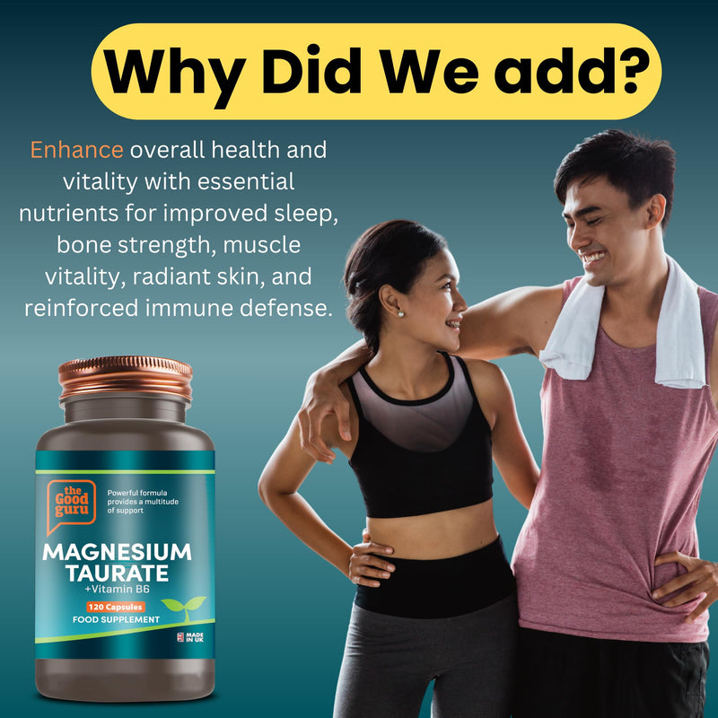 Magnesium Taurate Capsules 507mg Supplement with Vitamin B6-2 in 1 Magnesium Taurate Supplement 120 Capsules Support Energy & Muscle Function, Men & Women, 120 Days Supply Heart by The Good Guru