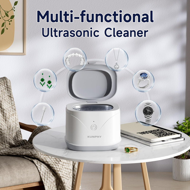 [Australia] - Ultrasonic Retainer Cleaner, KUNPHY 46KHz Professional Ultrasonic Jewelry Cleaner 7.5Oz, Retainer Cleaner Machine for Dentures, Braces, Aligner, Dental Appliances (White) White 