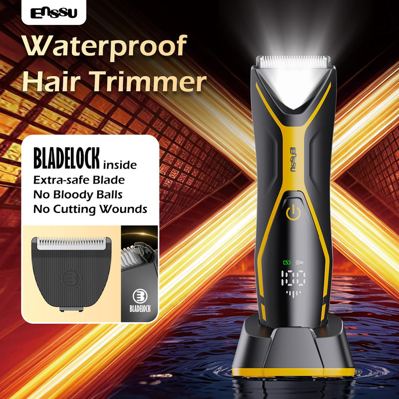 [Australia] - Body Hair Trimmer for Men Manscape Trimmer for Men, Electric Ball Shavers with Ceramic Blades & BLADELOCK™, Pubic Hair Groomer IPX7 Waterproof Wet or Dry Use for Groin/Legs/Chest 