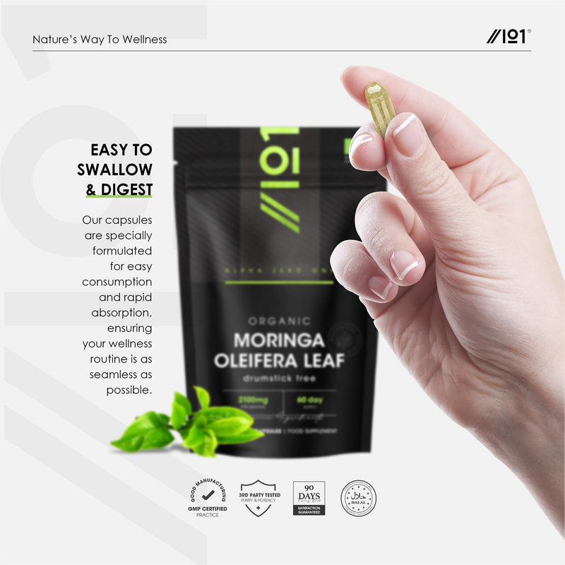Organic Moringa 2100mg – 180 Vegan Capsules – Raw Moringa Oleifera Leaf Supplement – Rich in Vitamins, Antioxidants & Amino Acid – by Alpha01 1 count (Pack of 180)