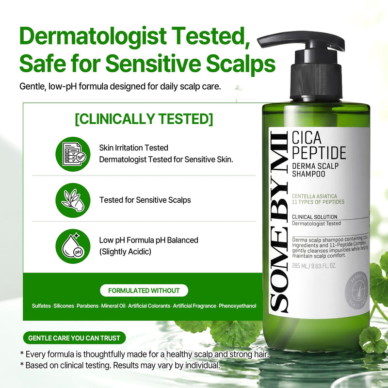 SOME BY MI Cica Peptide Derma Scalp Shampoo 9.63 fl oz – Strengthening Shampoo for Thinning Hair & Sensitive Scalp – Hydrating, Soothing Korean Haircare