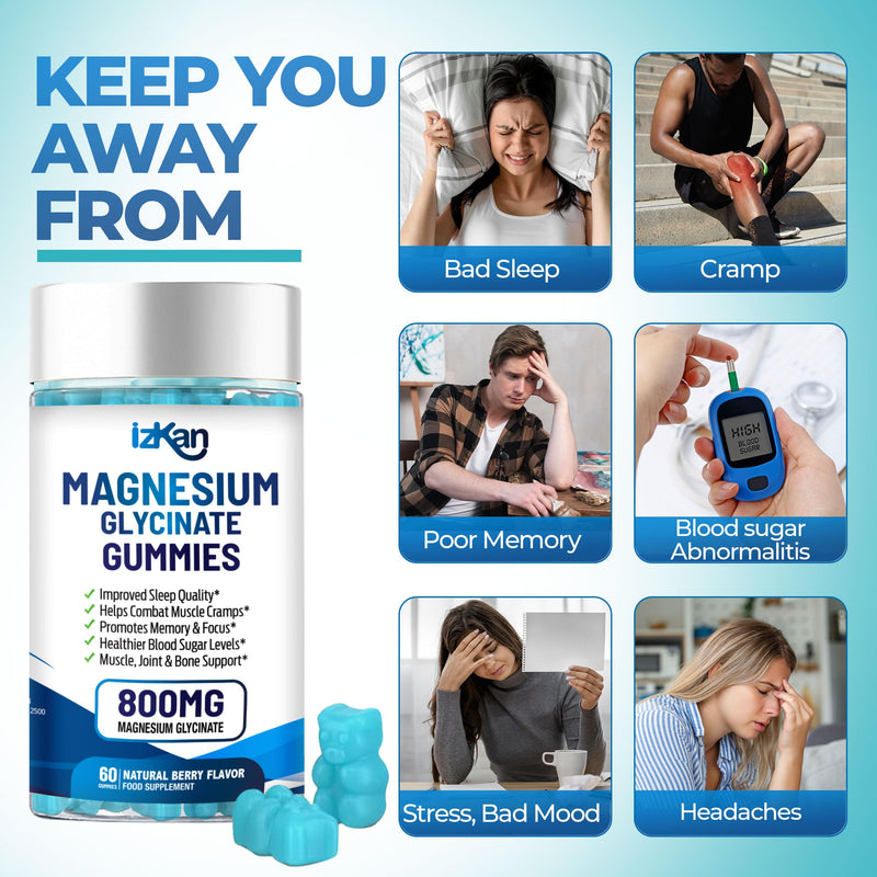 Magnesium Glycinate 1600mg with Calcium, Potassium, Vitamin D & CoQ10 – High Absorption Magnesium Supplement for Sleep, Muscle, Nerve & Mood Support – 60 Gummies (1) 1