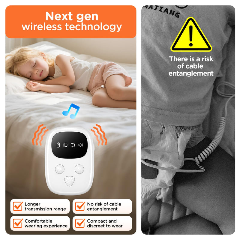 [Australia] - 2025 New Wireless Bedwetting Alarm, Bed Wetting Alarm for Boys and Girls, Compact & Comfortable Wireless Sensor, 7 Melodies 3 Modes,Includes Progress Card and Stickers White A. White 