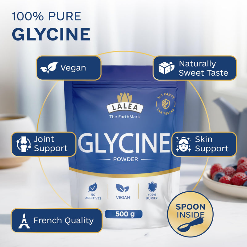 LALEA Pure Glycine Powder 500g – 100% Pure L-Glycine Amino Acid Supplement – Vegan, No Additives, Highly Soluble – Supports Sleep, Muscle Recovery & Collagen Production