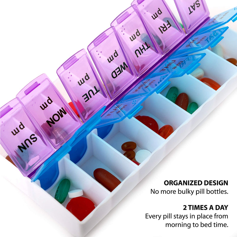 Deke Home - Pill Organizer 2 Times a Day (2 Pack), Weekly AM PM Pill Box, 7 Day Morning and Night Medicine Organizer, BPA-Free Daily Vitamin Container, Easy Open Travel Pill Case, 7.8"x3.6"x1.3" 2 Count (Pack of 1)
