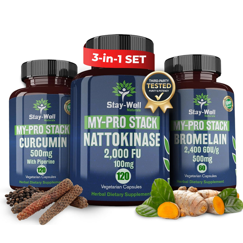 [Australia] - Spike Protein Supplement | Nattokinase 2000 FU 100mg, Bromelain 500mg, Curcumin 500 mg, 60 Day Supply | Full Protocol of Nattokinase Bromelain Curcumin (3 Bottle Set) 